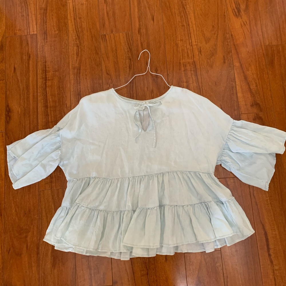Light Blue Ruffle Blouse 🦋
